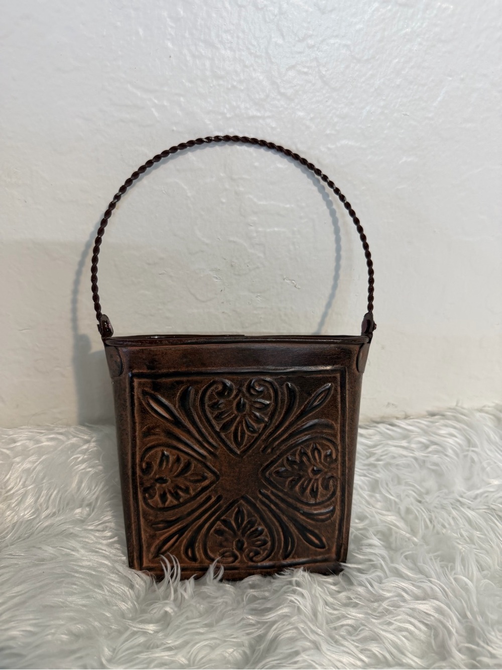 Hosley Cooper Wall Pocket Planter Patina MCM Boho Cottage Core Rustic
